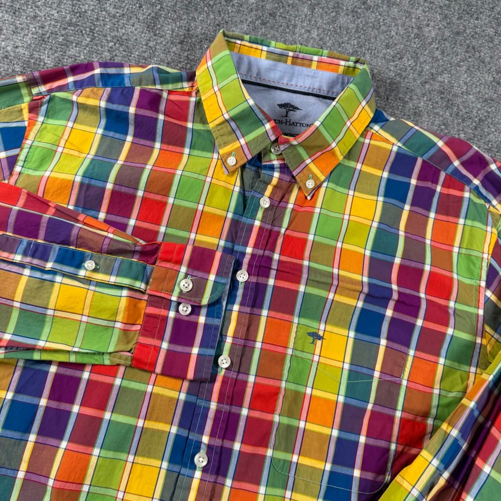 Fynch-Hatton Button Down Mens XXL Multi Color Plaid Premium Compact Cotton Shirt